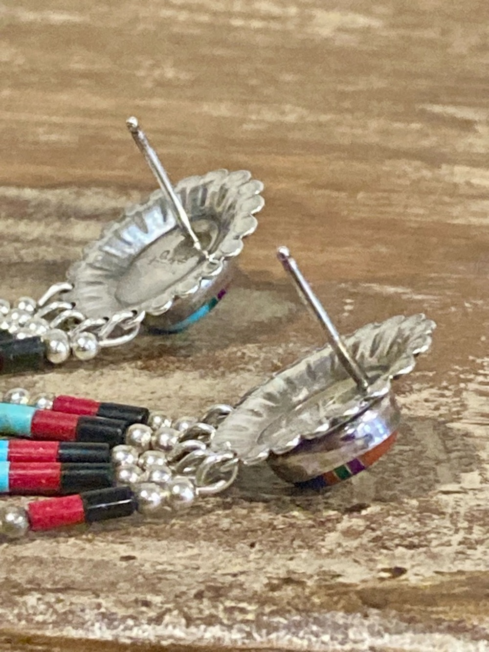 Southwestern Style Inlay Earrings QT Sterling Silver Quoc - Picture 4 of 12
